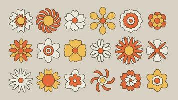 retro häftig blommor 60s uppsättning vektor