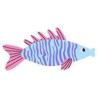 isoliert Karikatur Blau Marine Fisch mit lila Streifen im Hand gezeichnet eben Stil auf Weiß Hintergrund. vektor