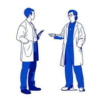 en läkare och en patient diskuterar behandling alternativ, minimalistisk vektor illustration