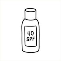 solskyddsmedel för kroppen. förpackning av solskyddsmedel. garvmedel med SPF. vektorillustration i doodle stil vektor