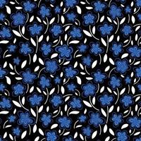 nahtlose Muster der blauen Kamillenblüten auf schwarzem background.spring Muster. flache Vektorgrafik vektor