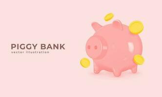 Schwein Schweinchen Bank und Gold Münzen. Konzept von sicher Akkumulation von Hauptstadt oder finanziell Investition. Vektor realistisch 3d Illustration.