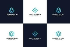 uppsättning av modern teknologi logotyp design med blå Färg vektor