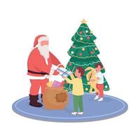 jultomten ger barn presenterar platt färg vektor ansiktslösa tecken
