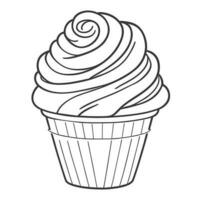 Karikatur Cupcake mit schön Wicklung Schaufeln, Vektor Illustration Linie Kunst