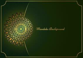 konst av traditionell indisk geometrisk. lyx mandala grafisk bakgrund. guld, mörk grön, svart dekorativ med gyllene ram. dekorativ mönster öst stil. vektor illustration med kopia Plats.