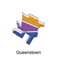 Karta av Queenstown vektor design mall, nationell gränser och Viktig städer illustration
