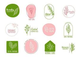 organisk vegan mat, ört- kosmetika översikt ikoner vektor