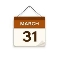 März 31, Kalender Symbol mit Schatten. Tag, Monat. Treffen geplanter Termin Zeit. Veranstaltung Zeitplan Datum. eben Vektor Illustration.