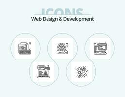 webb design och utveckling linje ikon packa 5 ikon design. filer. optimering. uppkopplad. kodning. webb vektor