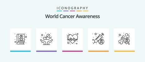 Welt Krebs Bewusstsein Linie 5 Symbol Pack einschließlich Gesundheit. Gesundheit. Kultur. Tag. Kalender. kreativ Symbole Design vektor