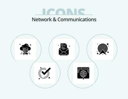 nätverk och kommunikation glyf ikon packa 5 ikon design. pil. profil. hemsida. e-nyhetsbrev. e-post vektor