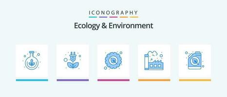 ekologi och miljö blå 5 ikon packa Inklusive ekologi. växter. miljö. industri. fabrik. kreativ ikoner design vektor