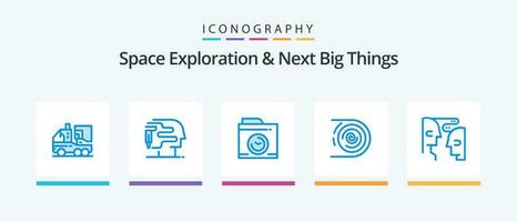 Plats utforskning och Nästa stor saker blå 5 ikon packa Inklusive kommunikation. ändlös. kamera. störande. omlopp. kreativ ikoner design vektor
