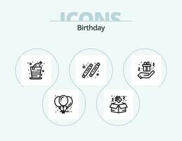 födelsedag linje ikon packa 5 ikon design. . låda. inbjudan. födelsedag. konfetti vektor