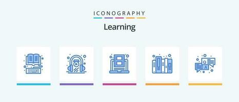 Lernen Blau 5 Symbol Pack einschließlich Dateien. Daten. spielen. Geschichte. Video. kreativ Symbole Design vektor