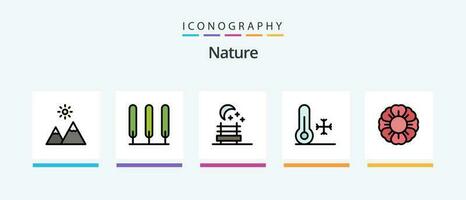 natur linje fylld 5 ikon packa Inklusive väder. regn. blad. natur. växt. kreativ ikoner design vektor