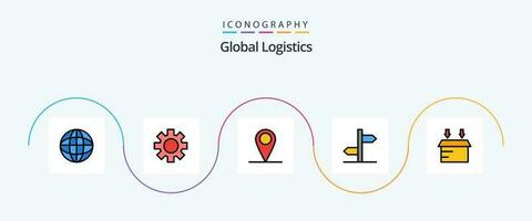global logistik linje fylld platt 5 ikon packa Inklusive logistik. tecken. global. styrelse. riktning vektor