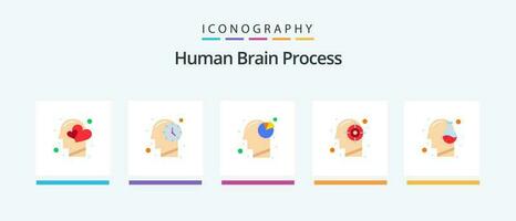 mänsklig hjärna bearbeta platt 5 ikon packa Inklusive huvud. sinne. analys. mänsklig. mål. kreativ ikoner design vektor