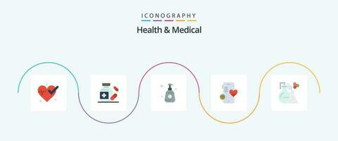 hälsa och medicinsk platt 5 ikon packa Inklusive rör. labb. spray. flaska. slå vektor