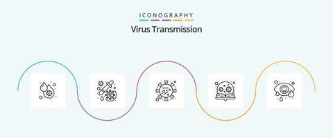 Virus Getriebe Linie 5 Symbol Pack einschließlich Auge. suchen. Virus. Lupe. Bildung vektor