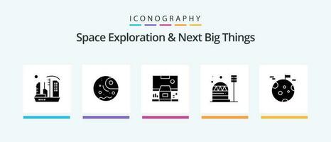 Plats utforskning och Nästa stor saker glyf 5 ikon packa Inklusive kupol. koloni. planet. bas. panel. kreativ ikoner design vektor