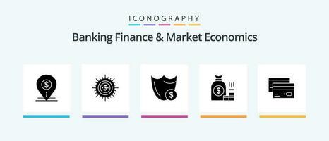 Bankwesen Finanzen und Markt Wirtschaft Glyphe 5 Symbol Pack einschließlich Sicherheit. Sicherheit. Kasse. bewachen. Wege. kreativ Symbole Design vektor