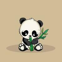 süß Baby Panda Essen Bambus Vektor Symbol Illustration. Panda Maskottchen Karikatur Charakter. Tier Symbol Konzept Weiß isoliert. eben Karikatur Stil geeignet zum Netz Landung Buchseite, Banner, Flyer, Aufkleber, Karte