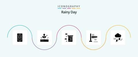 regnerisch Glyphe 5 Symbol Pack einschließlich Regenfall. Wolke. regnerisch. windig. Luft vektor