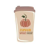pumpa krydda latte kaffe kopp för höst meny eller hälsning kort design. vektor