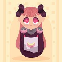 isolerat färgad söt chibi kvinna anime barn hand dragen karaktär vektor illustration