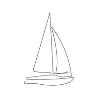 Segeln Yacht gezeichnet im einer kontinuierlich Linie. einer Linie Zeichnung, Minimalismus. Vektor Illustration.