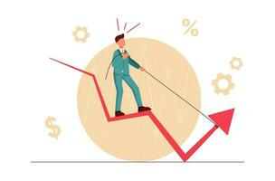 Geschäft Krise. das Geschäftsmann ist versuchen zu erhalten das Diagramm Pfeil oben vektor