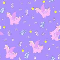 dinosaurie flicka sömlös mönster.hand dragen illustration med rosa drake för barn textil, kläder, accessoarer, födelsedag fest dekor. klotter vektor tecknad serie karaktär skriva ut design kläder