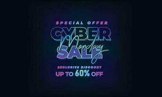 cyber måndag färgrik neon stil super försäljning webb baner. cyber måndag försäljning särskild erbjudande social media posta design. företag, befordran, och reklam vektor mall. säsong- erbjudanden mega stor försäljning