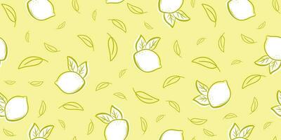 nahtlos hell Gelb Muster mit köstlich Zitronen gezeichnet mit einer Linie und eben Hintergrund zum Stoff, Zeichnung Etiketten, drucken auf T-Shirt, Hintergrund von Kinder- Zimmer, Obst Hintergrund. vektor