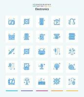 kreativ elektronik 25 blå ikon packa sådan som ackumulator. hörlurar. avlägsen. hörlurar. hus vektor