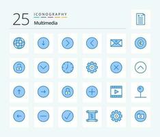 Multimedia 25 Blau Farbe Symbol Pack einschließlich Umschlag. Multimedia. nächste. Medien Spieler. zurück vektor