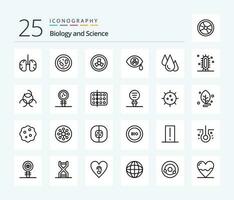 biologi 25 linje ikon packa Inklusive studie. lära sig. hälsa. experimentera. zombie vektor