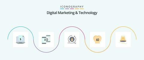 digital marknadsföring och teknologi platt 5 ikon packa Inklusive innehåll. brian. återvändande. ab . elementärt vektor