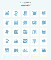 kreativ elektronik 25 blå ikon packa sådan som batteri. eko. elektronisk enhet. batteri. kylare vektor