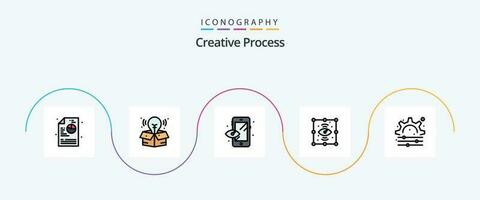 kreativ Prozess Linie gefüllt eben 5 Symbol Pack einschließlich . Gang. Vorschau. Verfahren. Aussicht vektor