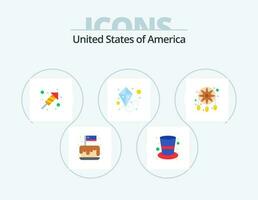 USA platt ikon packa 5 ikon design. dekoration. flygande. magi hatt. sommar. dag vektor