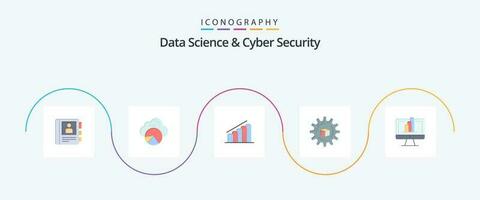 data vetenskap och cyber säkerhet platt 5 ikon packa Inklusive övervaka. sedan. Diagram. slustion. atomerad vektor