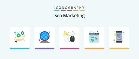 SEO Marketing eben 5 Symbol Pack einschließlich Handy, Mobiltelefon. Checkliste. klicken. Browser seo. http. kreativ Symbole Design vektor