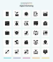 kreativ digital marknadsföring 25 glyf fast svart ikon packa sådan som digital kampanj. statistik. låda. inställningar. redskap vektor