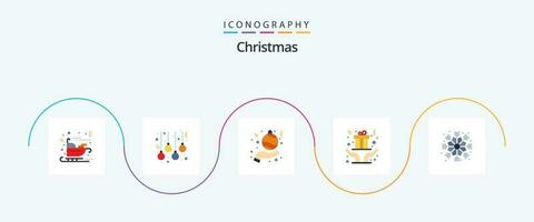 jul platt 5 ikon packa Inklusive snöflinga. närvarande. boll. gåva. händer vektor