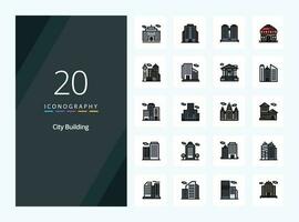 20 stad byggnad linje fylld ikon för presentation vektor