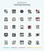 kreativ marknadsföring och reklam 25 linje fylld ikon packa sådan som Sök. nyckel. layout. marknadsföring. pil vektor
