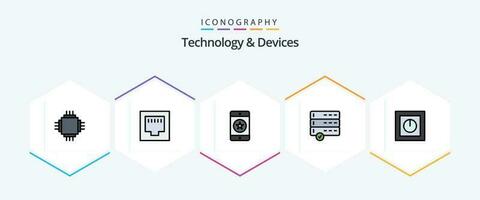 enheter 25 fylld linje ikon packa Inklusive elektronik. enheter. mobiltelefon. data. telefon vektor